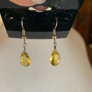 Yellow sapphire‎ dangle earrings silver